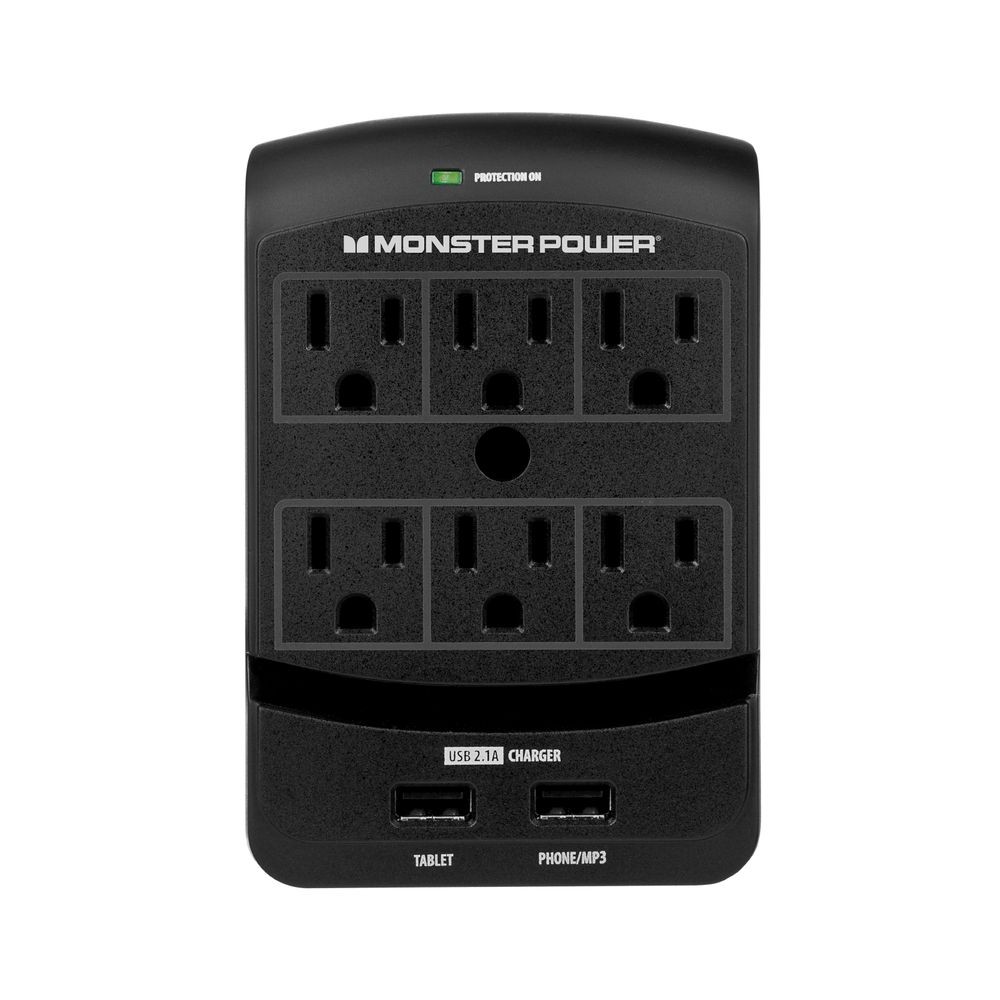 Conector de Pared Monster 6 entradas y 2 para cable USB