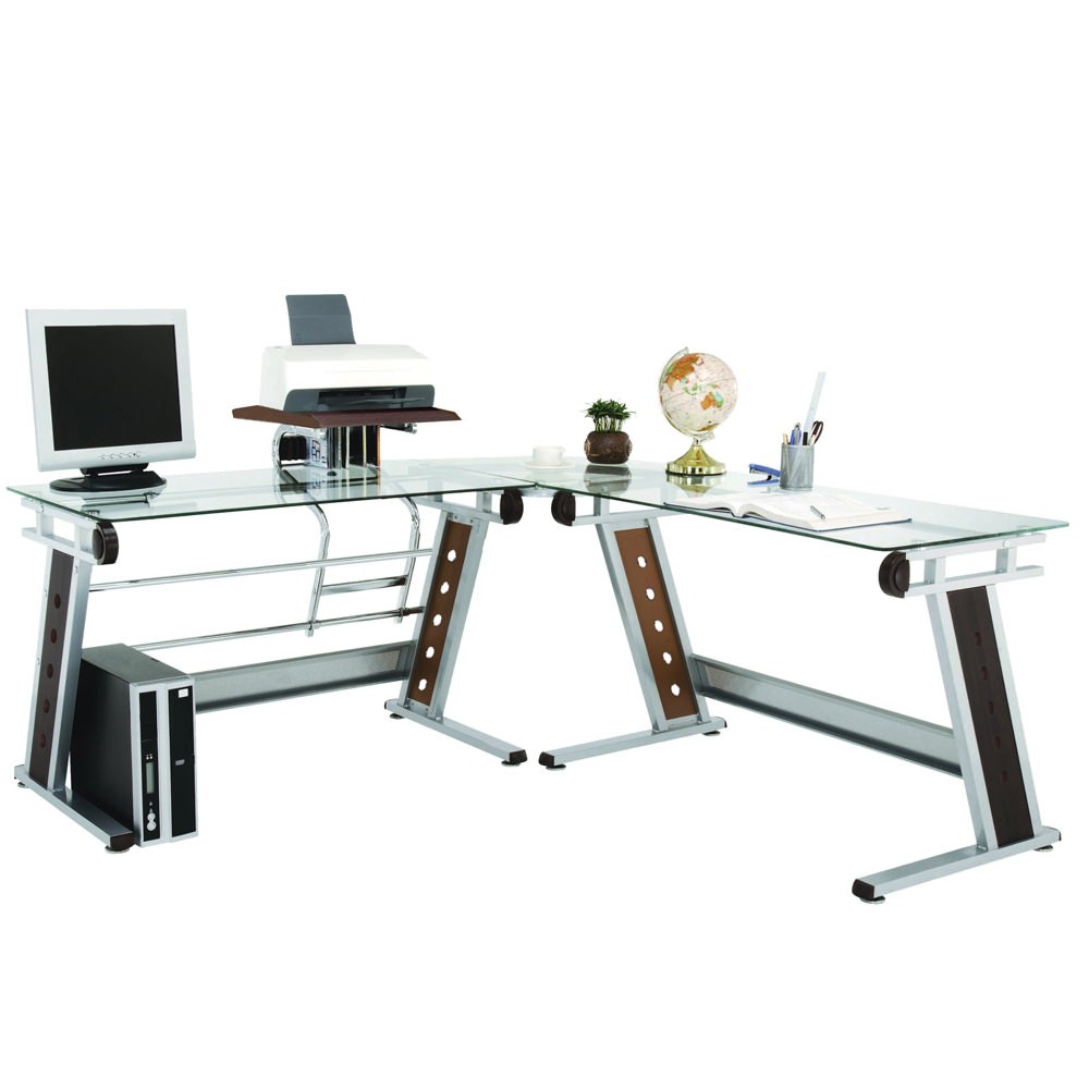 Escritorio Officemax en L Melrose Cristal Templado Gris