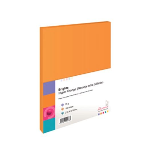PAPEL BOND BRIGHTS NARANJA NEON TAMANO CARTA 100HJS 75GRS