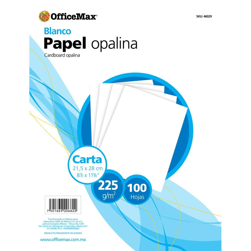 Opalina Officemax Carta Blanca 100 Hojas 225 Gr