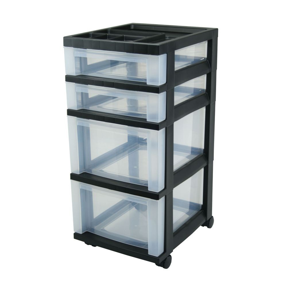 Carrito Multiuso C/Tapa Neg 4 Div30.8X36.35X66.5CM