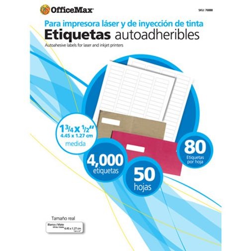 ETIQUETA BLANCA 1 3/4X 1/2 OMX PAQ CON 50 H 4000PZAS