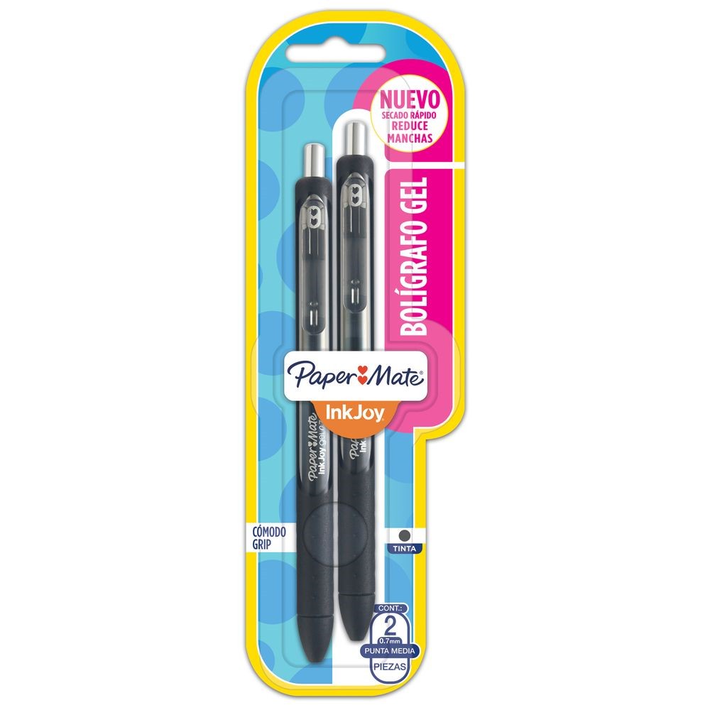 Bolígrafo Kilométrico Tinta de Gel punto 0.7mm Color Negro 2 piezas
