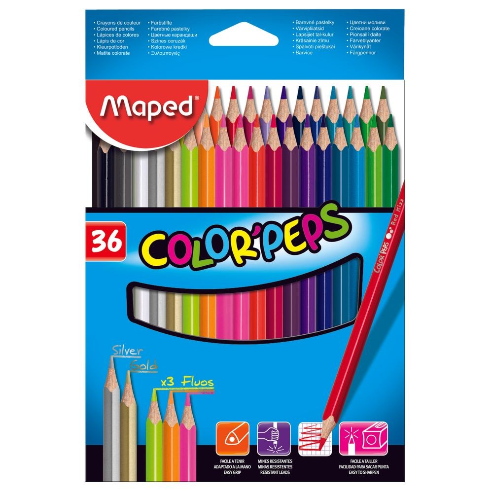 Lapices de Colores Color Peps 36 Piezas - Colores Pep´s Maped 36 Piezas caja de Carton