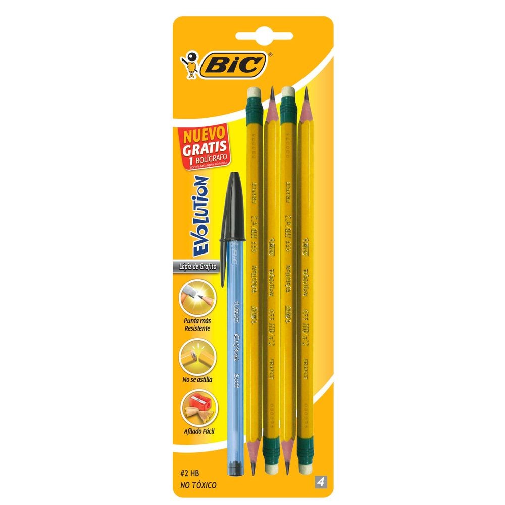 LAPIZ EVOLUTION AMARILLO BLISTER CON 4 PZS