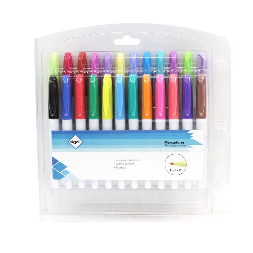 Marcador Permanente Sigel Punto Fino Varios Colores 24 pz
