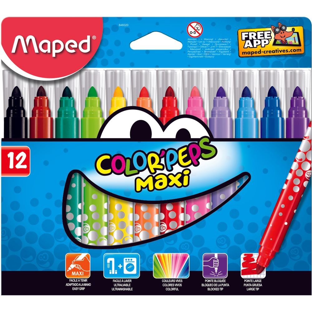 PLUMONES DE COLORES MAXI ESTUCHE 12 PIEZAS
