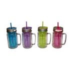 TERMO MASON DOBLE PARED CON GRAFICOS Y POPOTE DE 16 OZ